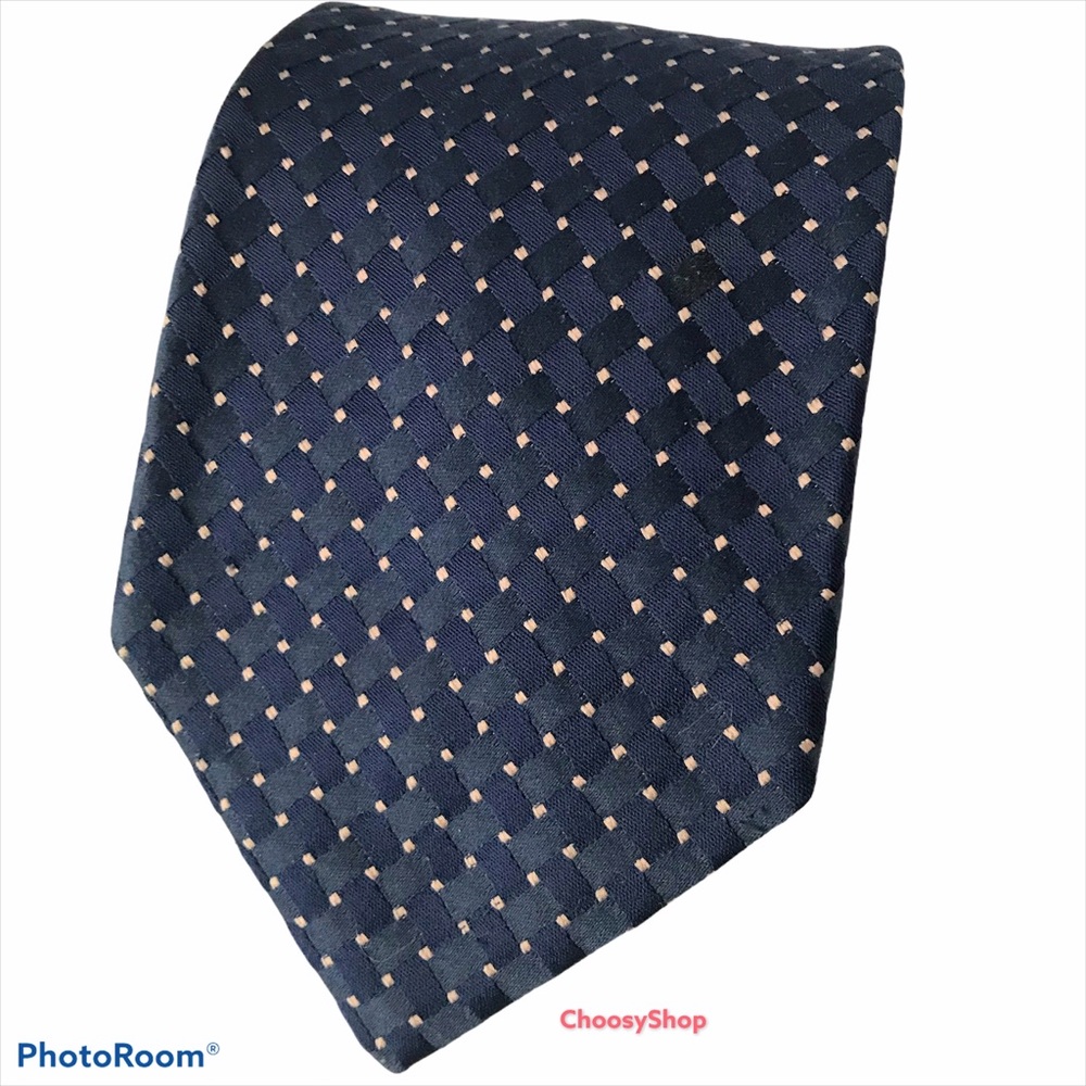 Johnny Carson Tie Navy Tan Basketweave Diamonds Polyester